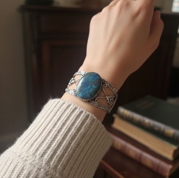 Elegant Silver and Blue Chrysocolla Bracelet Only - Picture 3 of 8
